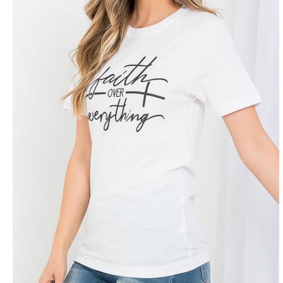 FAITH OVER EVERYTHING WHITE GRAPHIC LOGO T-SHIRT - Picture 3 of 3